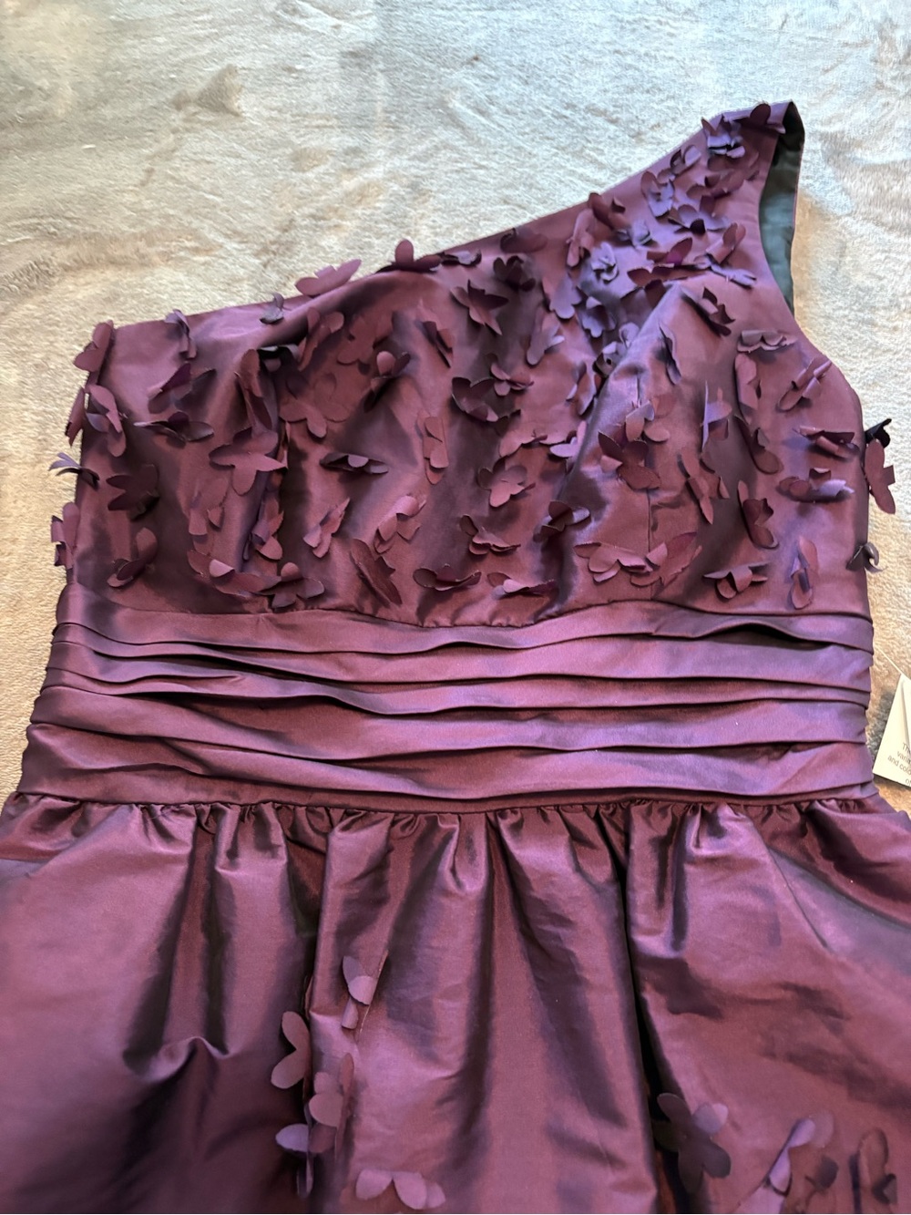 JS Collections One-Shoulder Plum Floral Appliqué Dress